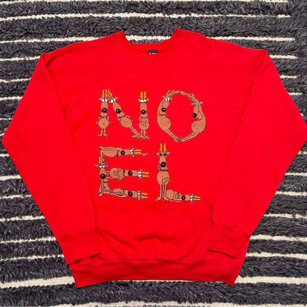 Vintage NOEL Reindeer Christmas Holiday Sweatshirt 90s Screen Stars Ugly Sweater